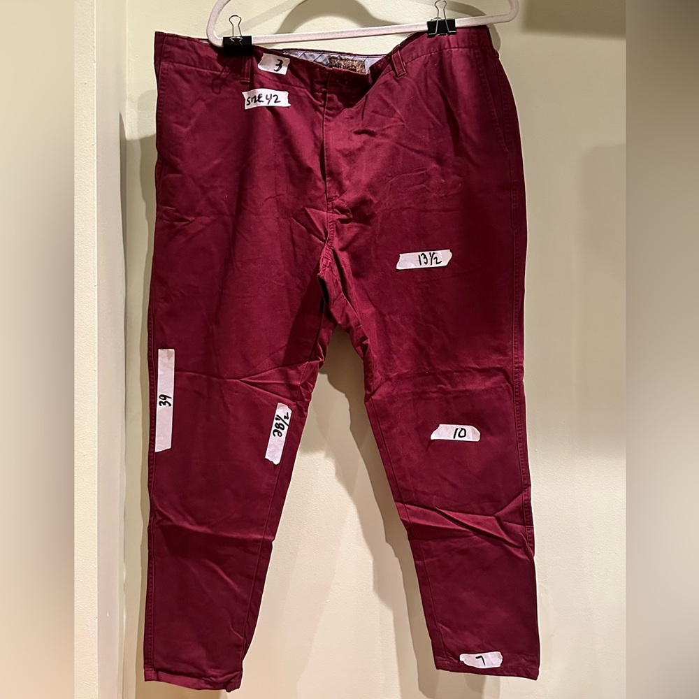 Blne chino pants, burgundy size 42 professionally altered